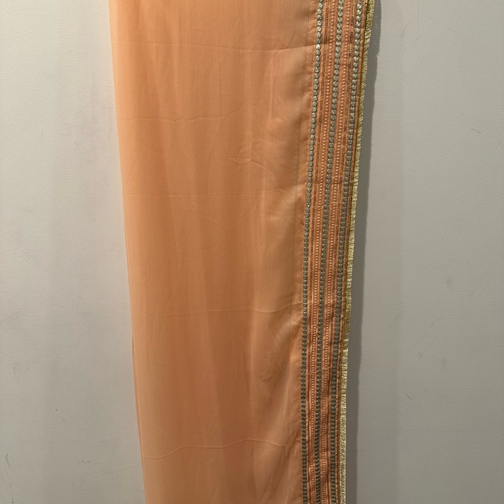 Elegant Peach Skirt with Embellished Trim